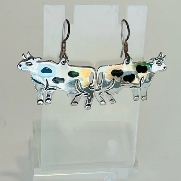 Sterling Silver Cow Earrings NWOT - Picture 2 of 4